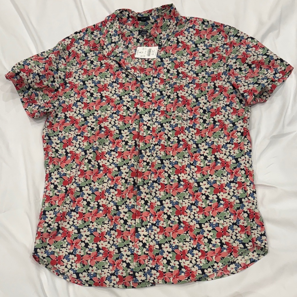 J. Crew Red and Blue Floral Men's Shirt